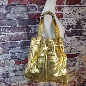 Gustto Gold Lame' Snake Embossed Leather Tote Bag